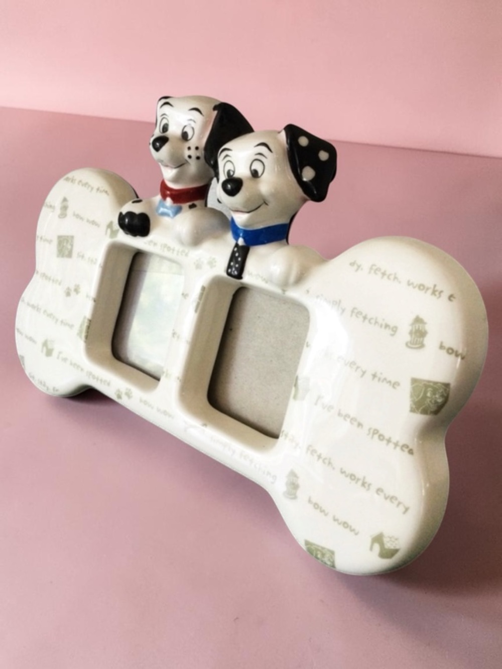 Vintage Disney 102 Dalmatians Bone‑Shaped Picture Frame – Domino & Little Dipper - Picture 5 of 10
